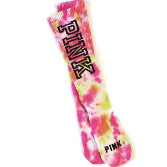 PINK Victoria's Secret Tie-Dye Socks - Pink and Yellow - Picture 1 of 4